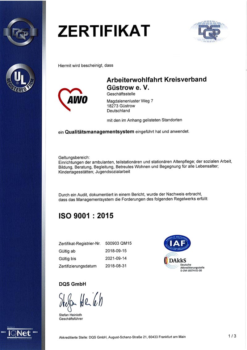 Zertifikat AWO Güstrow